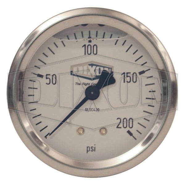 Gauge, 0 to 400 psi, 1/4 in NPT Connection, 2-1/2 in Dial, +/- 3-2-3 %, Glycerin Liquid Filled